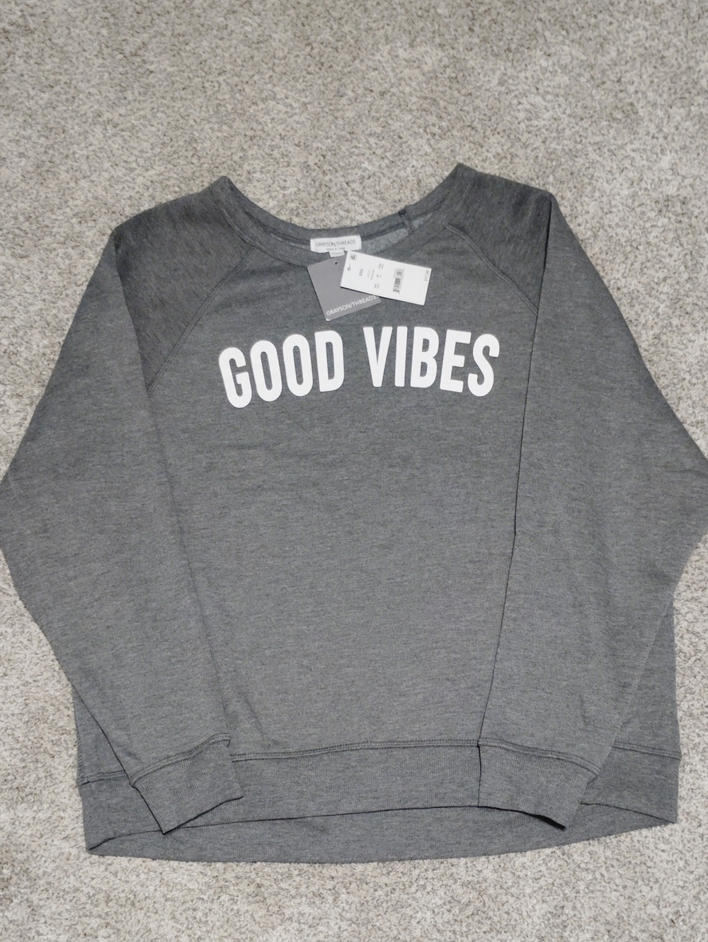 Grayson Threads Gray 'GOOD VIBES' Scoopneck Sweatshirt